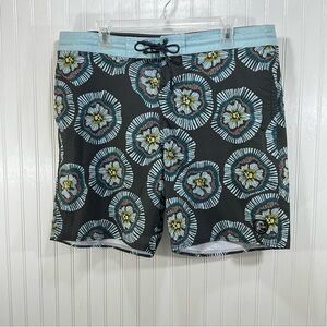 O'Neill Cruzers Men’s 36 Board Shorts Gray Blue Tropical Floral Hybrid Swim 8"